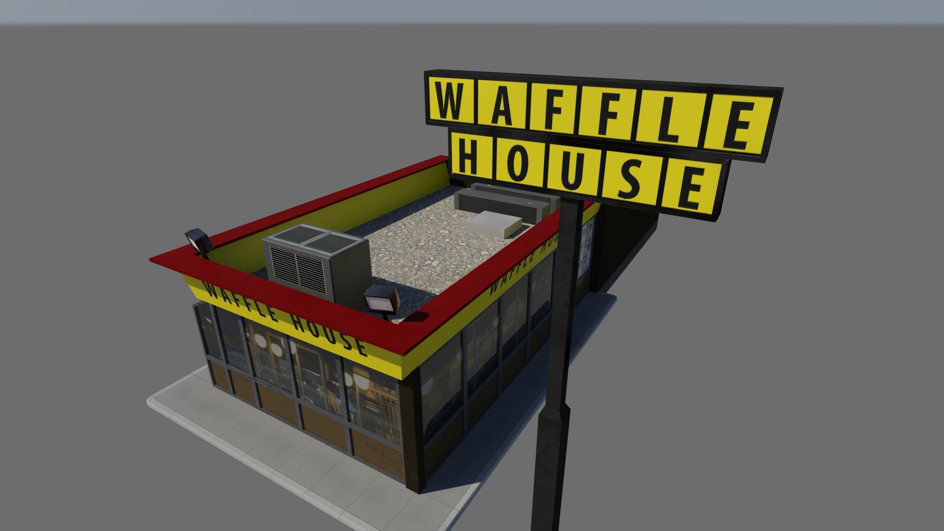 Waffle House - realistic PBR textured low-poly model  Low-poly 3D model_3
