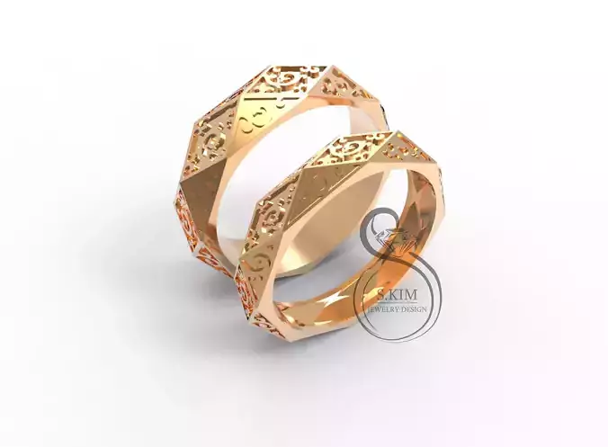 Rhomb wedding rings for bride and groom 3D print model