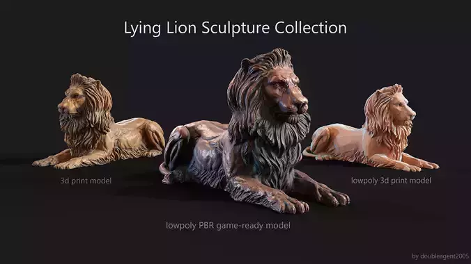 Recumbent Lion Sculpture 3 models collection 