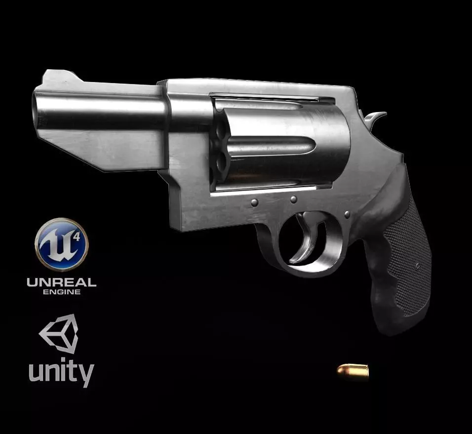 Revolver Low-poly 3D model_0