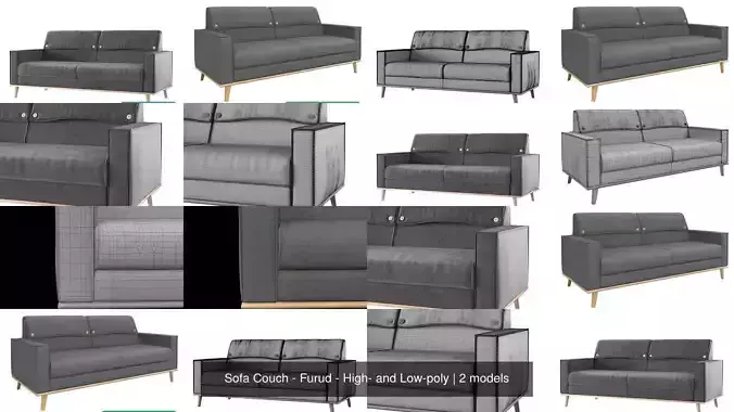 Sofa Couch - Furud - High- and Low-poly
