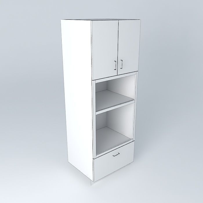 OC2D1D kitchen cabinet with shelves Free 3D model_3