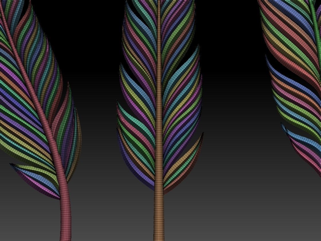 Feather Set three silver feathers 3D print model_3