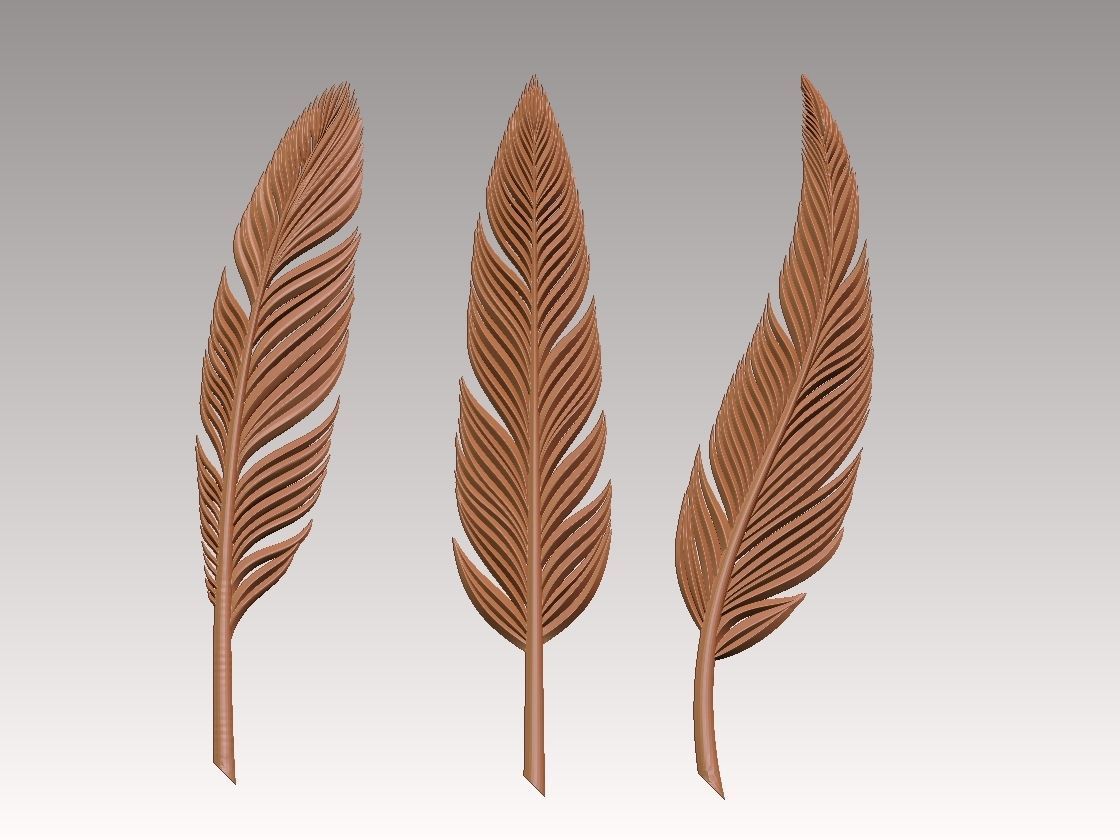 Feather Set three silver feathers 3D print model_4