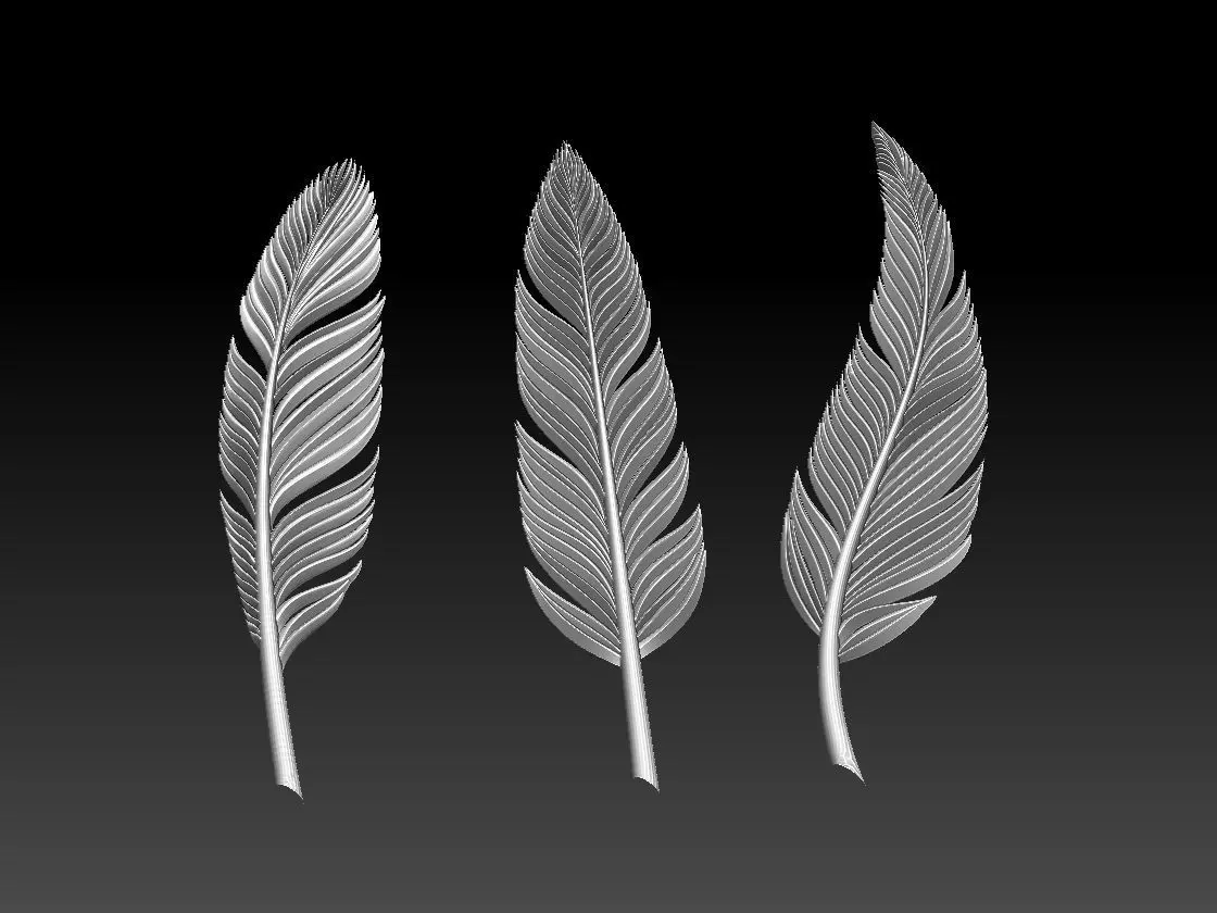Feather Set three silver feathers 3D print model_0