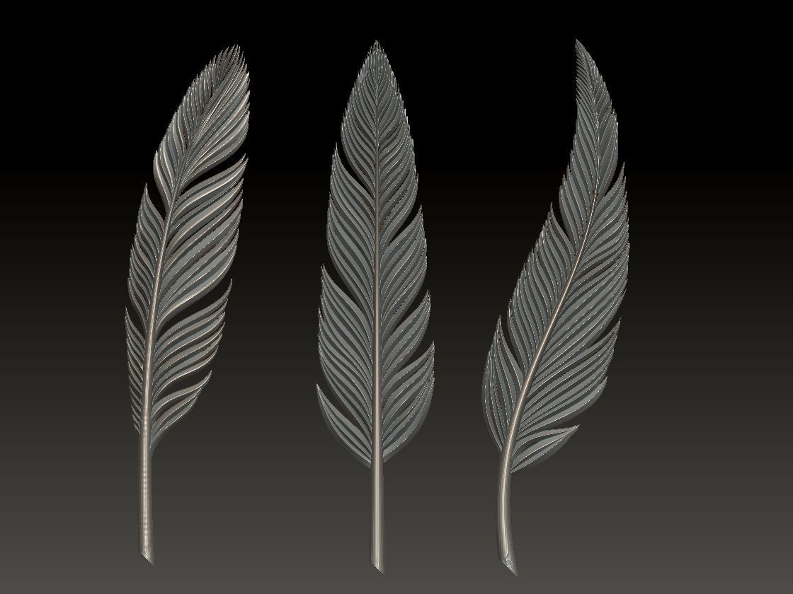 Feather Set three silver feathers 3D print model_6