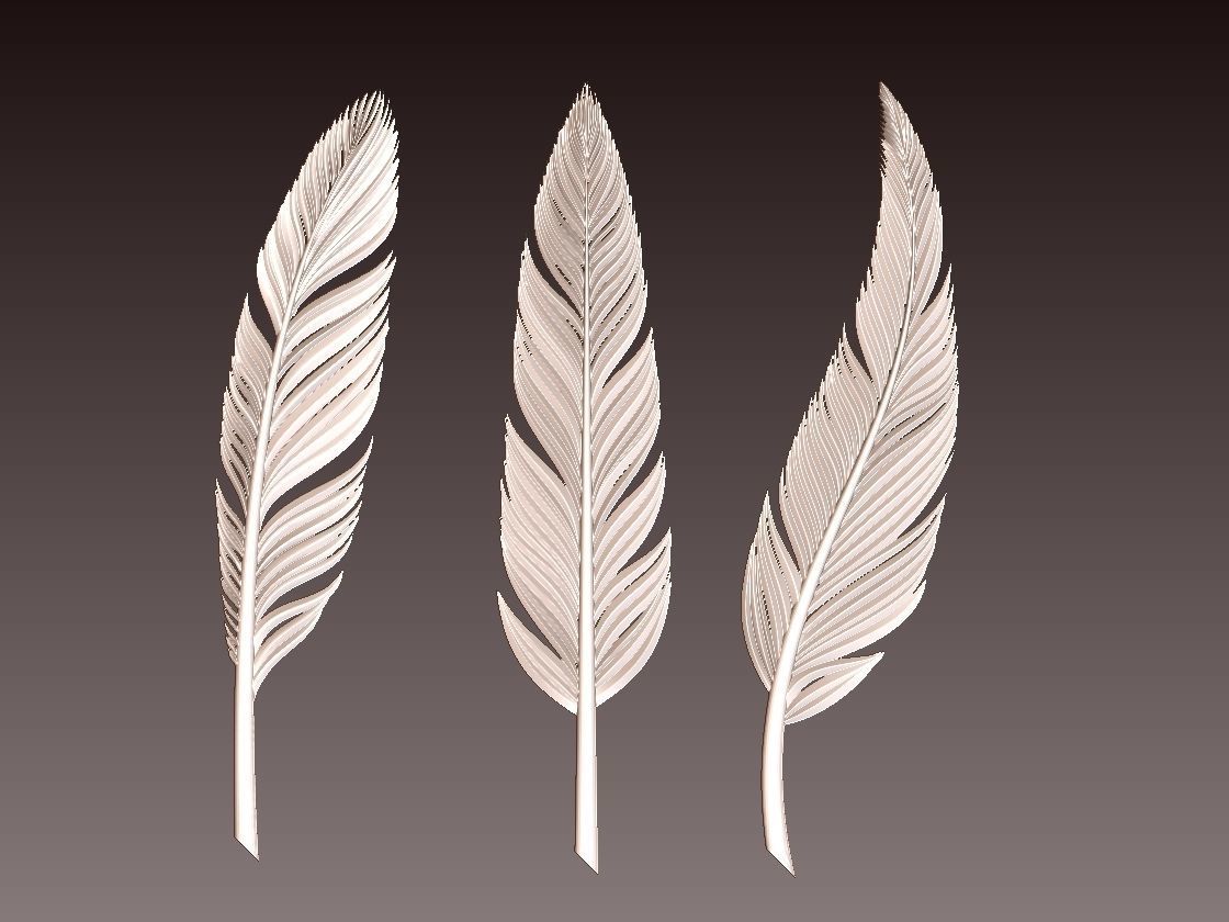 Feather Set three silver feathers 3D print model_2