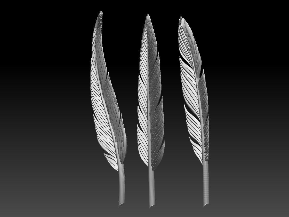 Feather Set three silver feathers 3D print model_5