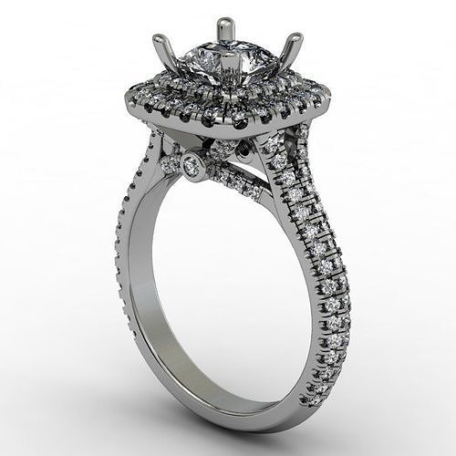 Double cushion halo engagement ring with knife edge shank 3D print model