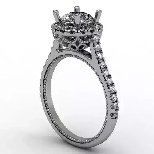 Round halo with basket engagement ring