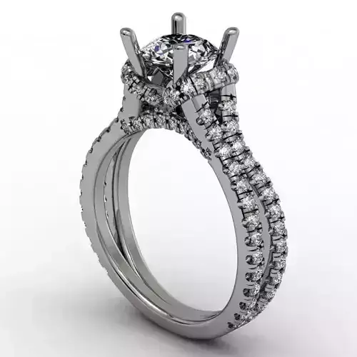 Hearts halo engagement ring with double shank