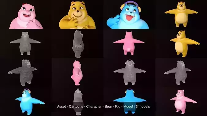 Asset - Cartoons - Character - Bear - Rig - Model 3D Model Collection