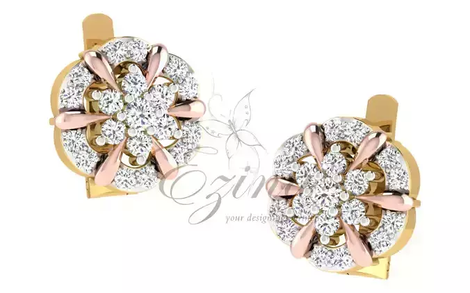 earing 2 two diamond stud earrings gold and rose gold