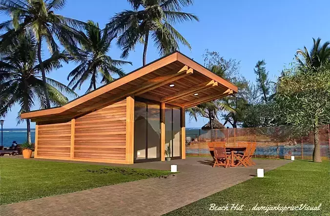 tiny house mobile home vacation house beach hut 3D model Low-poly 3D model