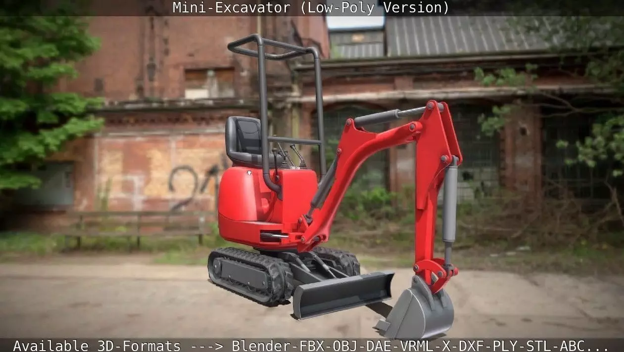 Mini-Excavator Low-Poly-Version Low-poly 3D model_0