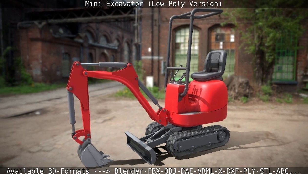 Mini-Excavator Low-Poly-Version Low-poly 3D model_7