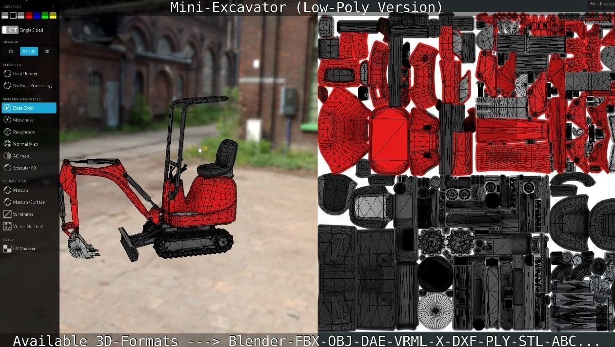 Mini-Excavator Low-Poly-Version Low-poly 3D model_33