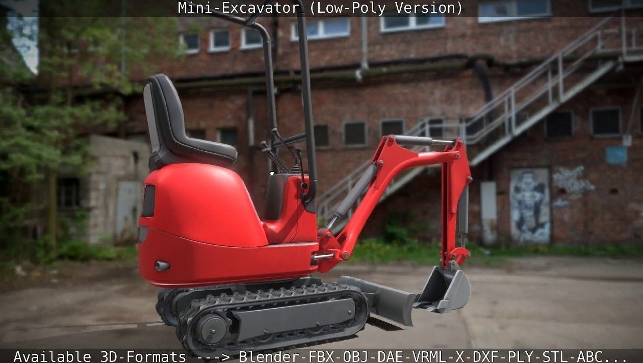 Mini-Excavator Low-Poly-Version Low-poly 3D model_4