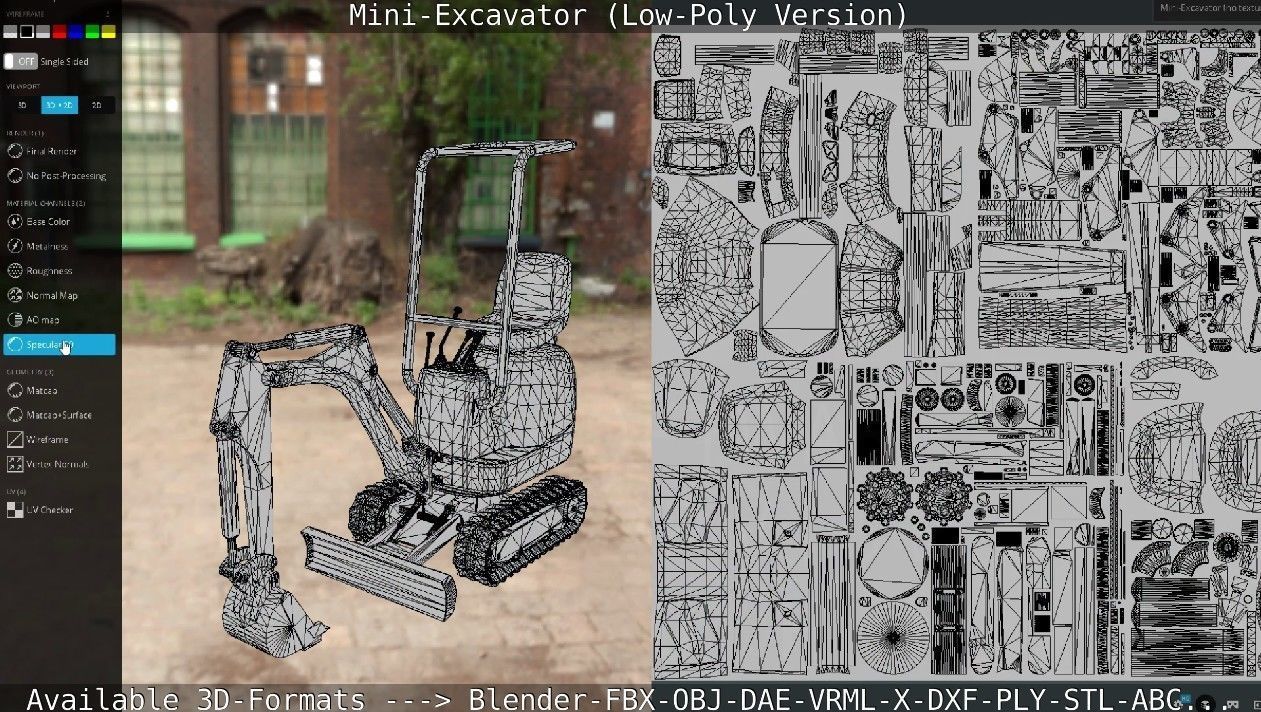 Mini-Excavator Low-Poly-Version Low-poly 3D model_40