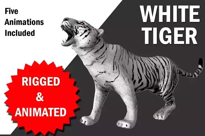 White Tiger with animation Low-poly 3D model