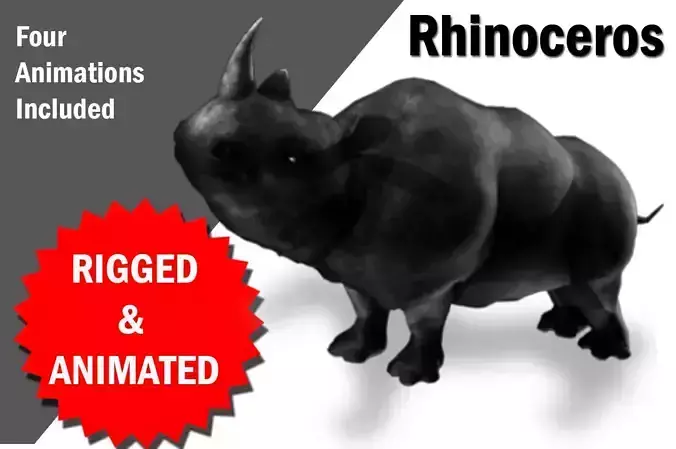 Rhino Rigged and Animated Low-poly 3D model