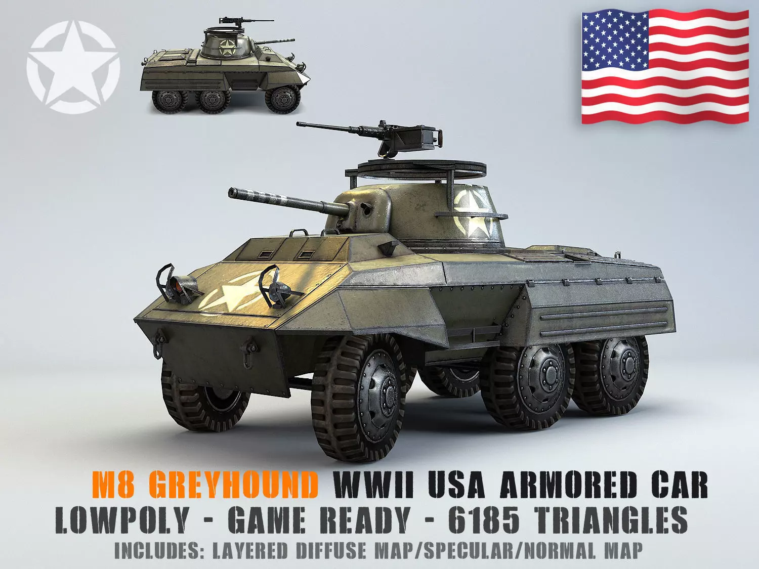 Low Poly M8 Greyhound armored car Low-poly 3D model_0