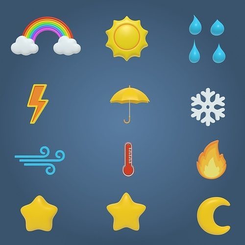 Weather Cartoon Icons  Low-poly 3D model