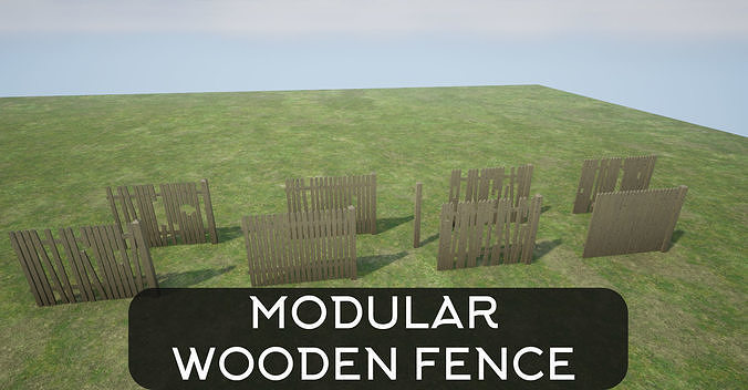 Modular Wooden Fence Low-poly 3D model