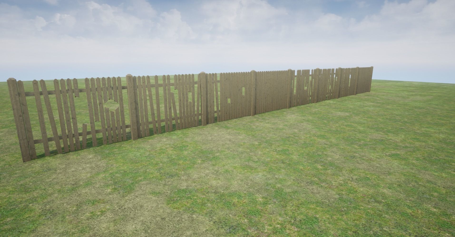 Modular Wooden Fence Low-poly 3D model_10