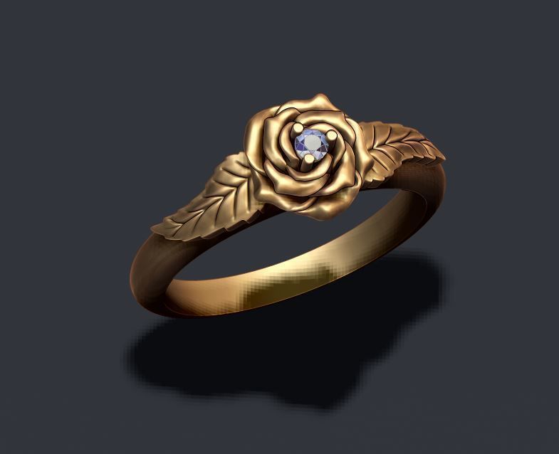 Rose ring with gemstone 3D print model_5