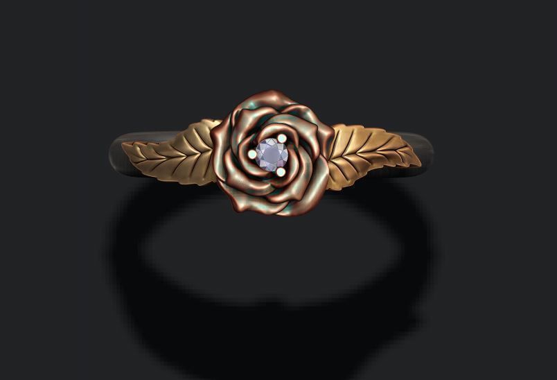 Rose ring with gemstone 3D print model_1