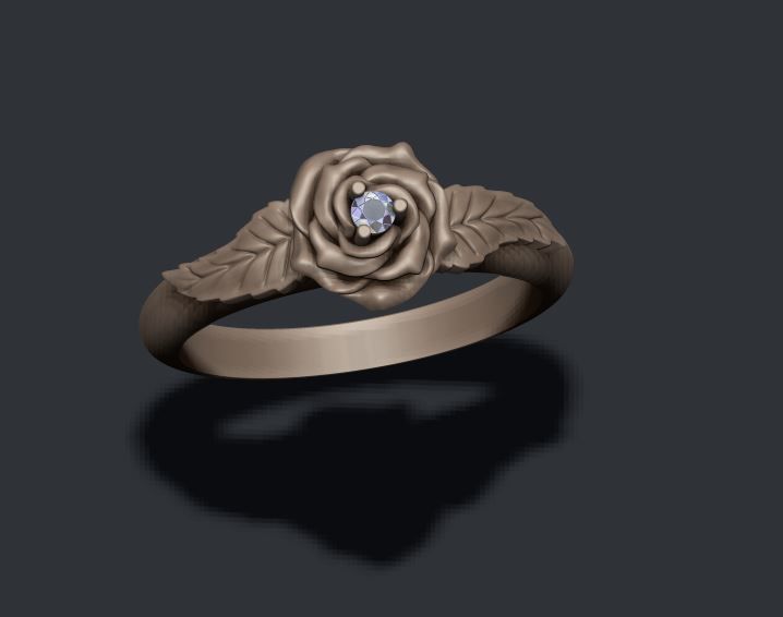 Rose ring with gemstone 3D print model_2