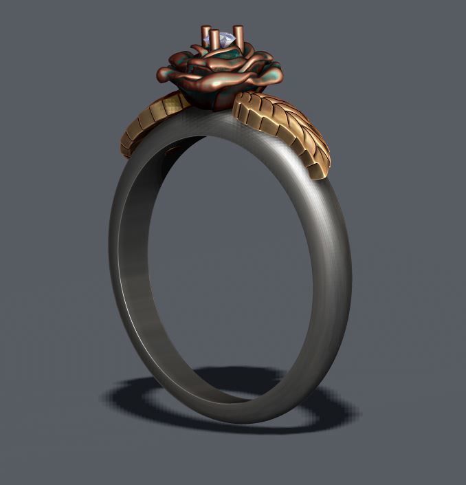 Rose ring with gemstone 3D print model_3