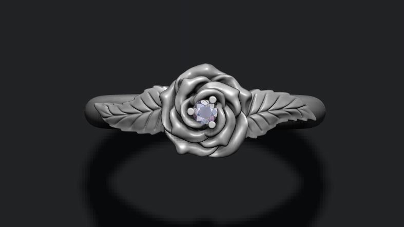 Rose ring with gemstone 3D print model_6