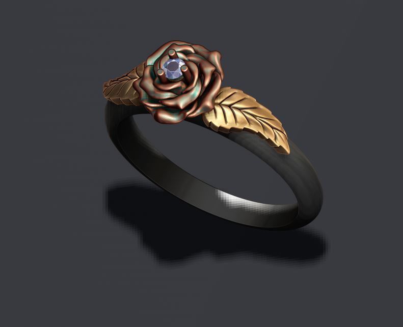 Rose ring with gemstone 3D print model_4
