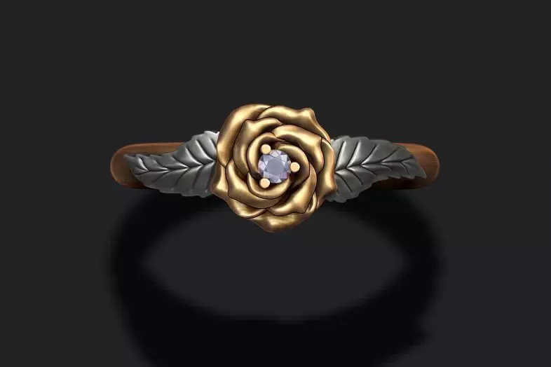 Rose ring with gemstone 3D print model_0