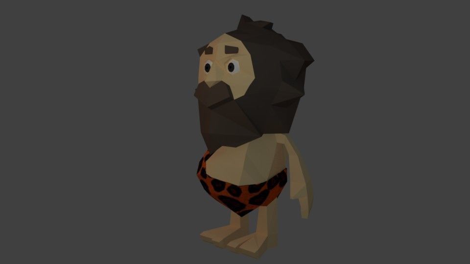 Cave man cartoon character Low-poly 3D model_3