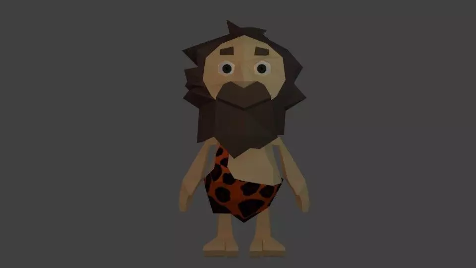 Cave man cartoon character Low-poly 3D model_0