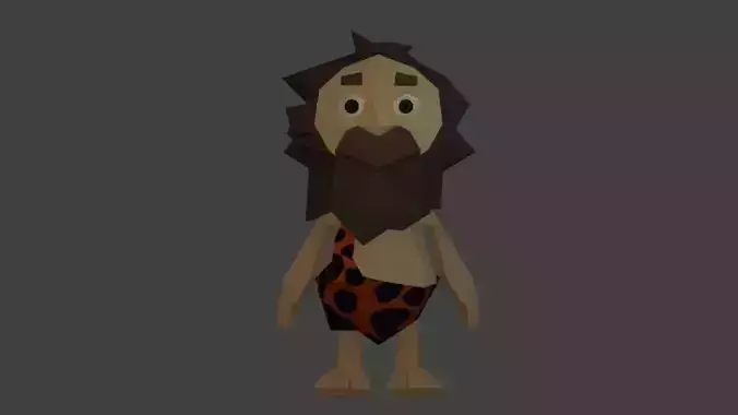 Cave man cartoon character Low-poly 3D model