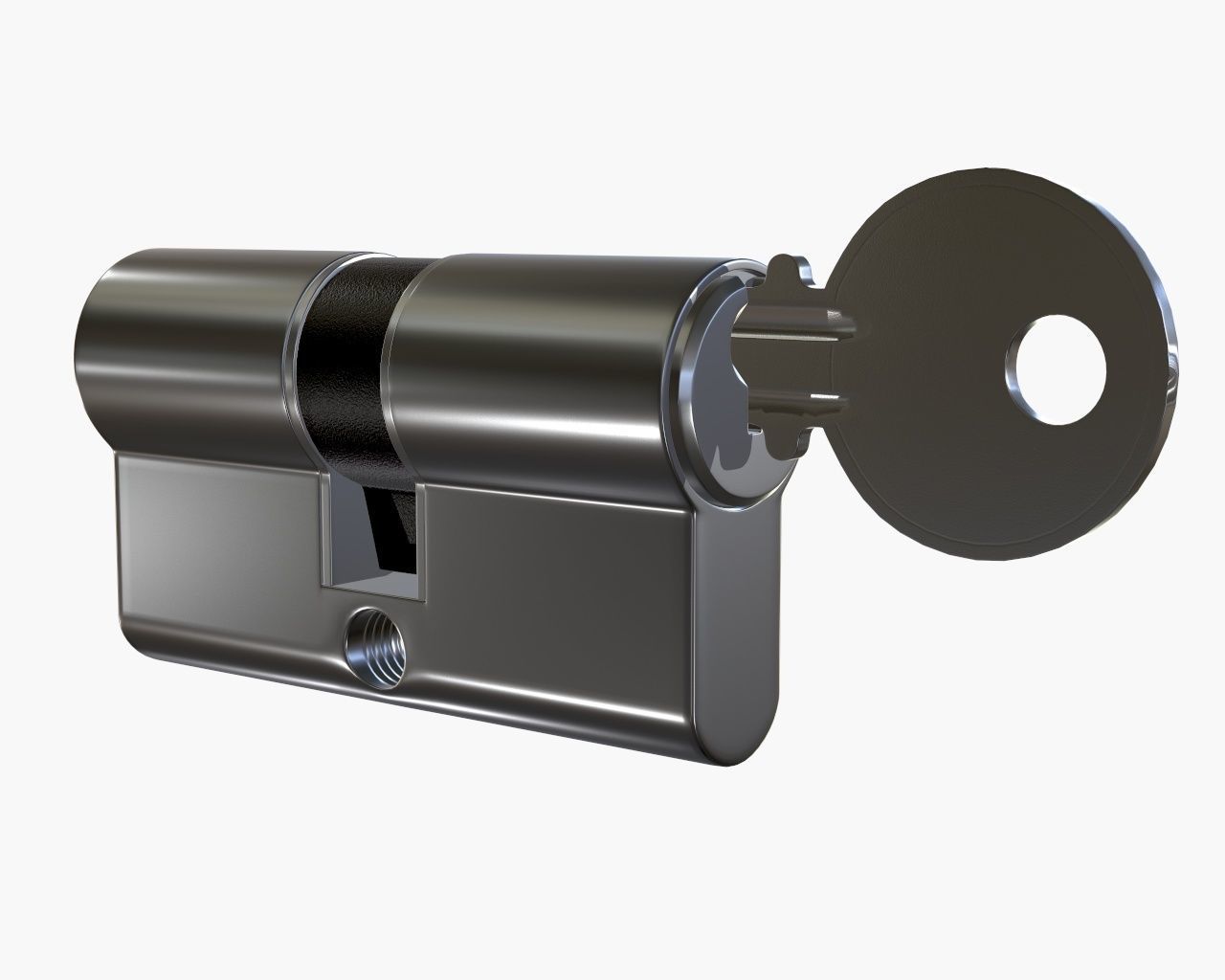 Euro Profile Cylinder Barrel Lock with key 3D model_2