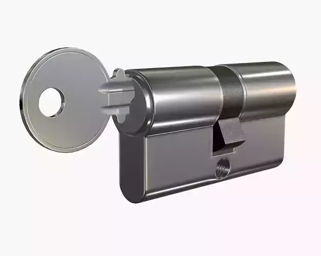 Euro Profile Cylinder Barrel Lock with key 3D model