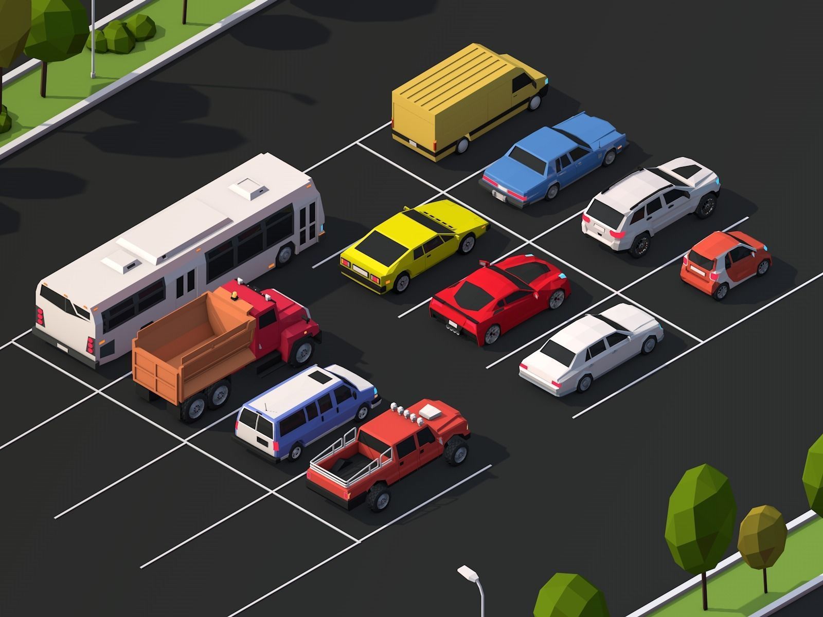 Cartoon Low Poly City Cars Pack Low-poly 3D model_2