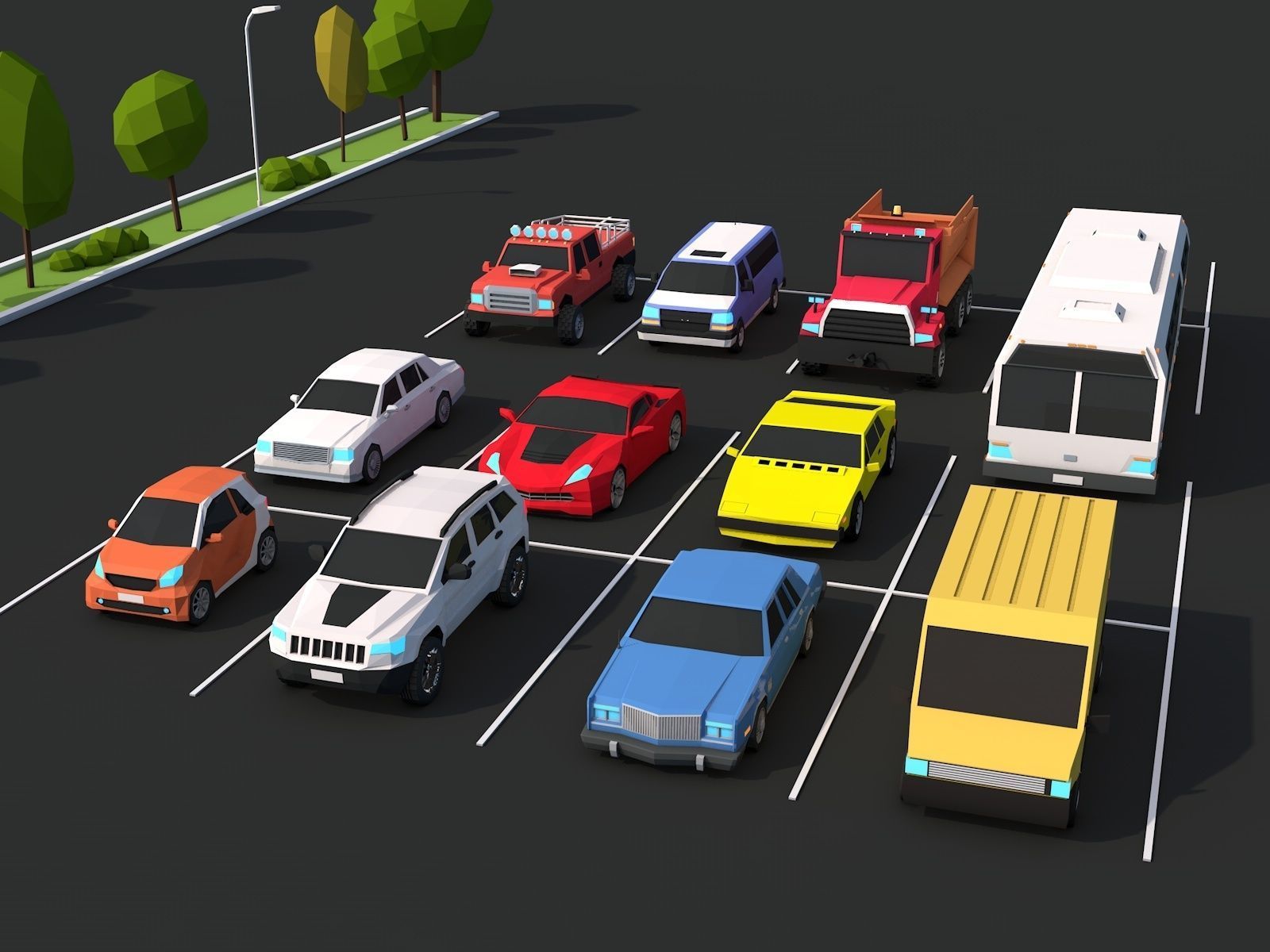 Cartoon Low Poly City Cars Pack Low-poly 3D model_5