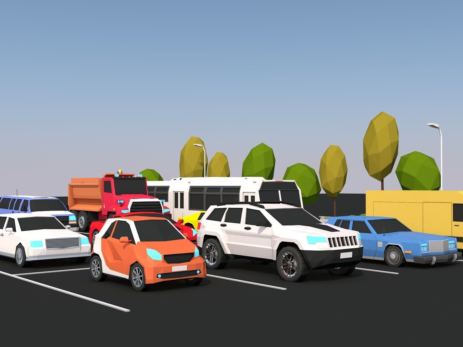 Cartoon Low Poly City Cars Pack Low-poly 3D model_6