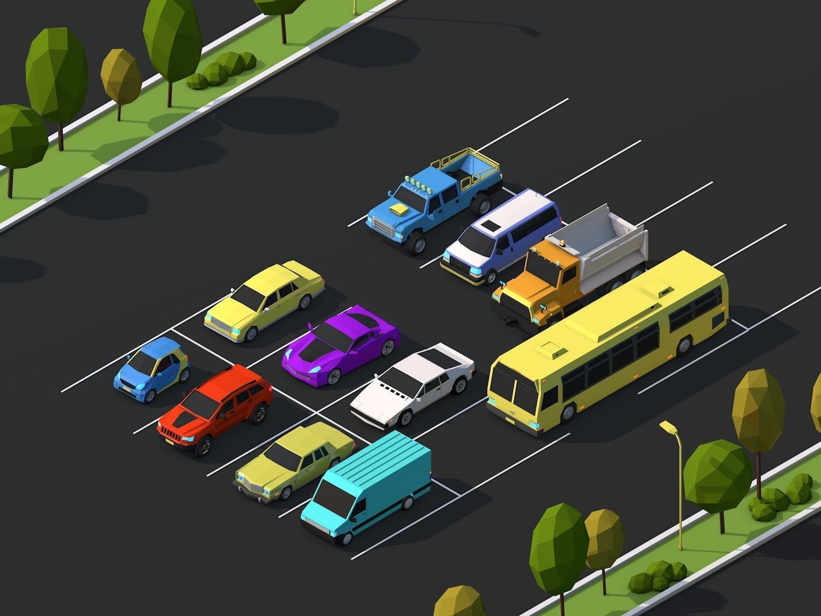 Cartoon Low Poly City Cars Pack Low-poly 3D model_1
