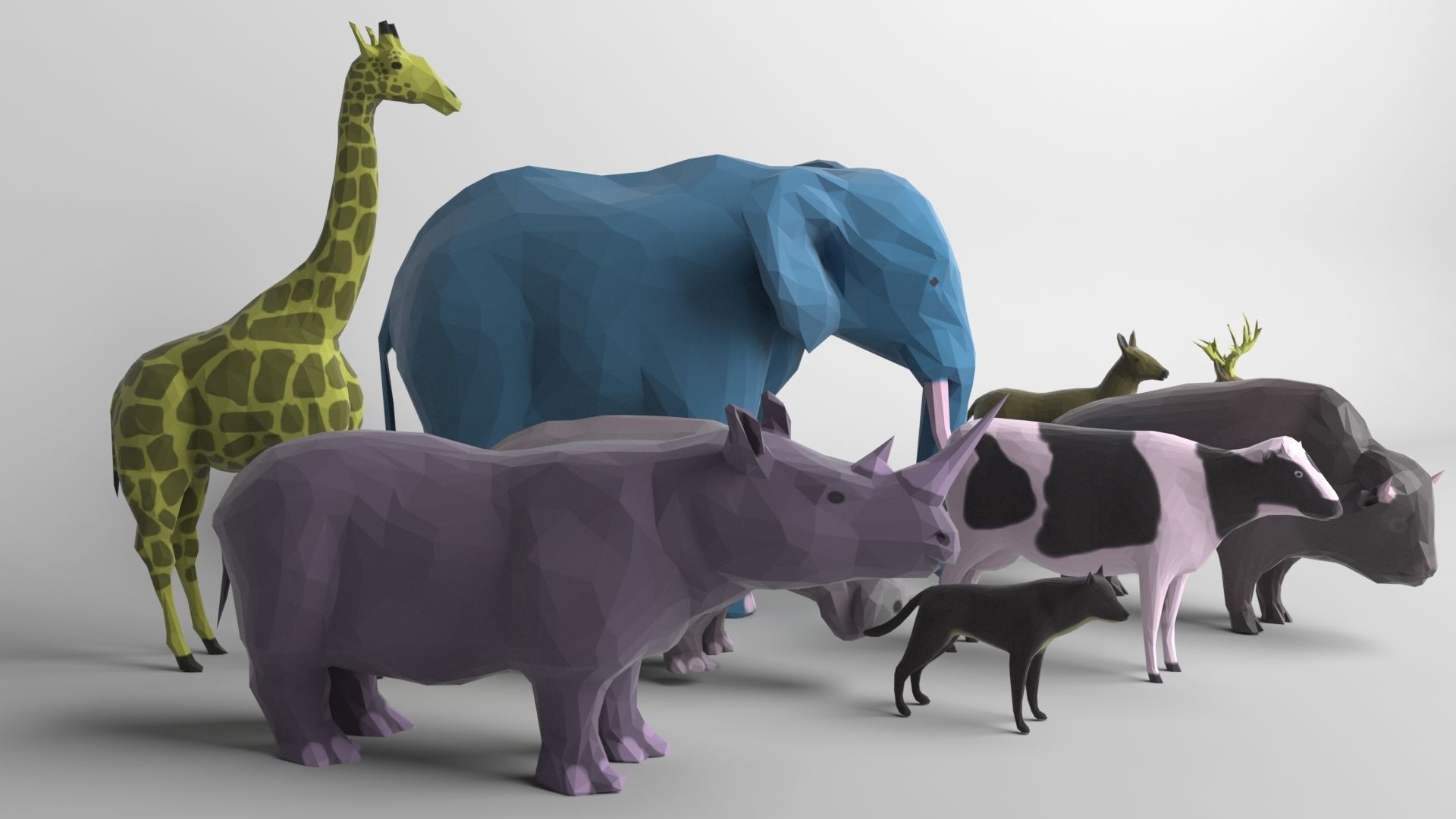 Pack of 9 low poly animals Low-poly 3D model_2