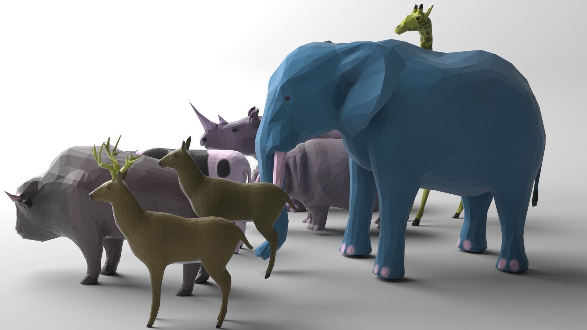 Pack of 9 low poly animals Low-poly 3D model_4