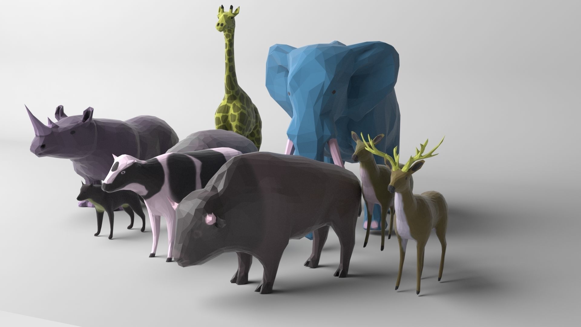 Pack of 9 low poly animals Low-poly 3D model_3