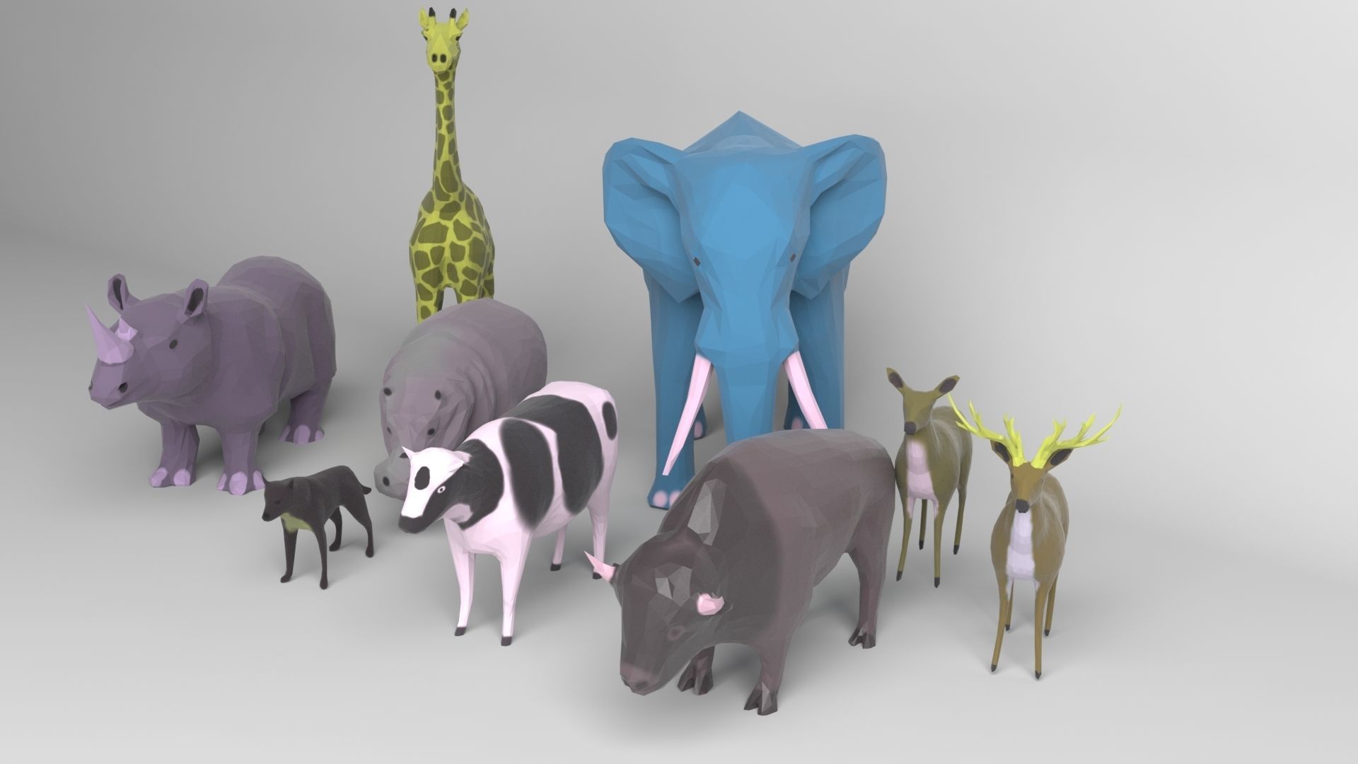 Pack of 9 low poly animals Low-poly 3D model_1