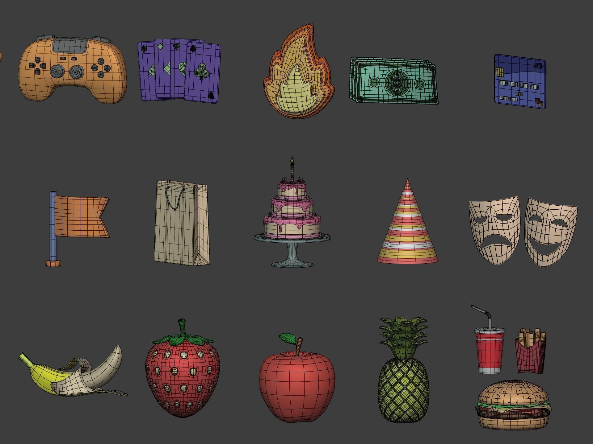 Cartoon Hand - Icon Pack - Smiley Sun Game Car Airplane Ball Low-poly 3D model_14